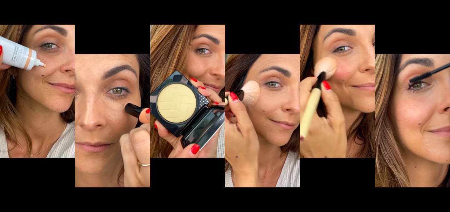 Collage de photos des différentes étapes du Glowy Makeup effectué par Laura Jubin, Pro Artist Bobbi Brown France