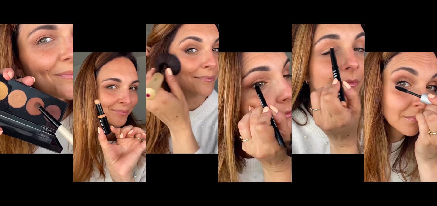 Collage de photos des différentes étapes du Latte Makeup effectué par Laura Jubin, Pro Artist Bobbi Brown France